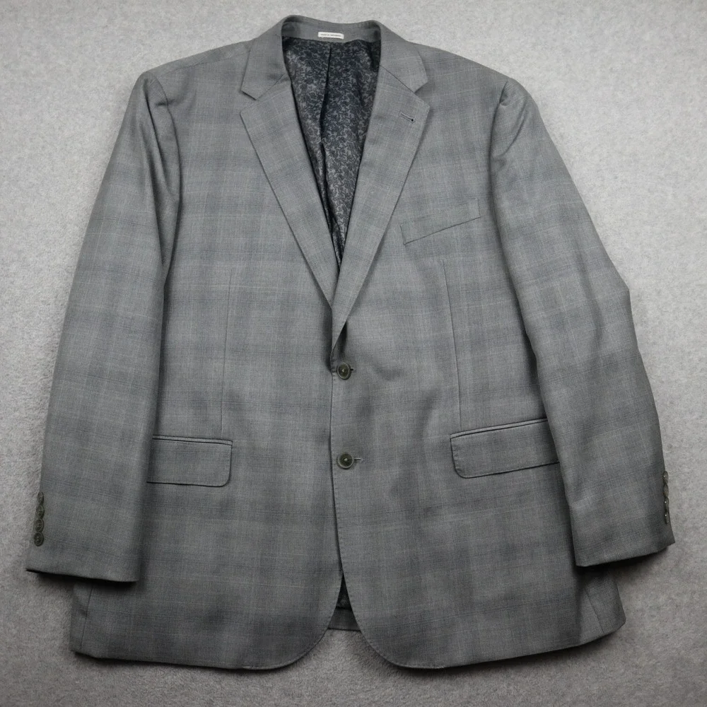 Joseph Abboud Blazer Mens 46 Regular Heritage Gray Wool Glen Plaid Super 120s